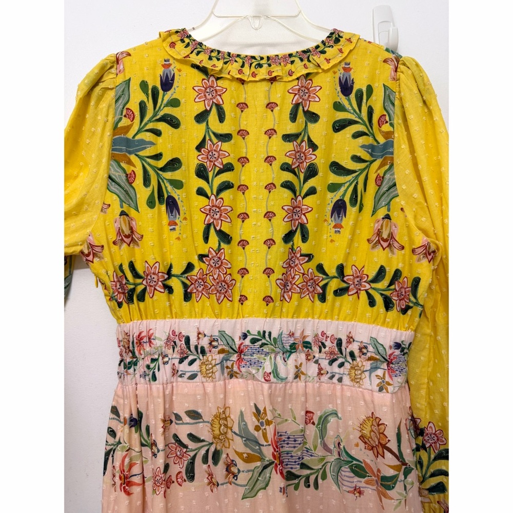 NWT Farm Rio Delicate Flowers Stripe Print Maxi Dress Yellow Pink Pastel M - Picture 12 of 14
